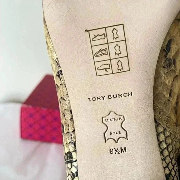 NEW TORY BURCH Brooke 70mm Block Heel Leather Python Sandrift Bootie Size 9.5 - Picture 7 of 7